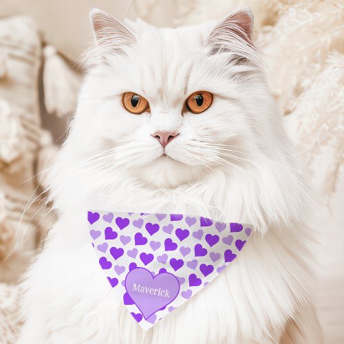 Purple Hearts Cute Custom Name Pet Bandana Collar