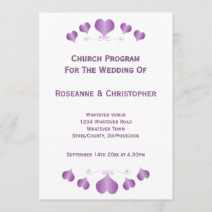 Purple Hearts Design Wedding Program