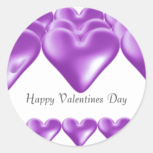 Purple Hearts Happy Valentines Day Classic Round Sticker