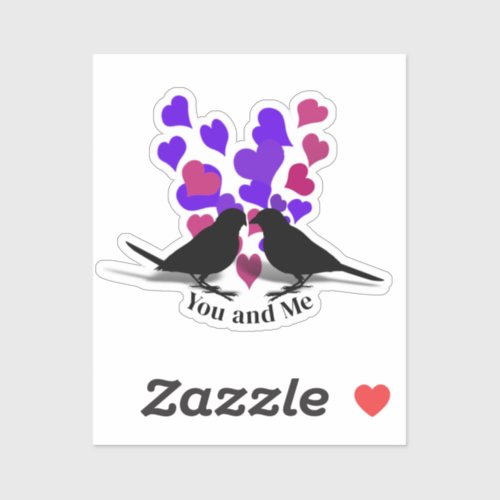 Purple Hearts Love Birds Valentine Sticker