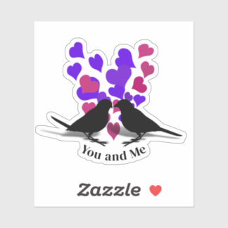 Purple Hearts Love Birds Valentine Sticker
