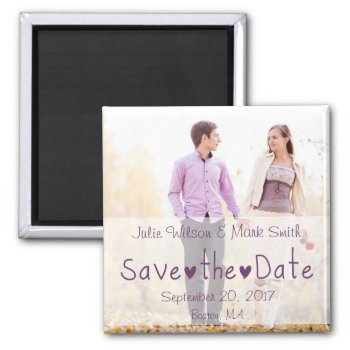 Purple Hearts Modern Photo Save The Date Magnets by epclarke at Zazzle