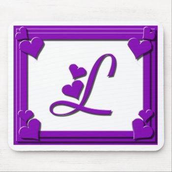 Purple Hearts Monogram L Mouse Pad by Lynnes_creations at Zazzle