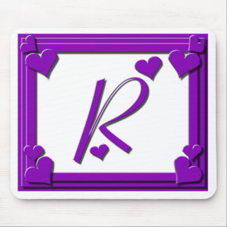 Purple Hearts Monogram R Mouse Pad