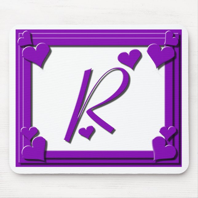 Purple Hearts Monogram R Mouse Pad (Front)