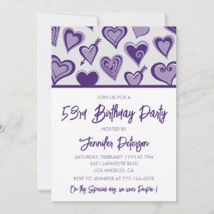 Purple Hearts Night Out Girly 53rd birthday Invitation