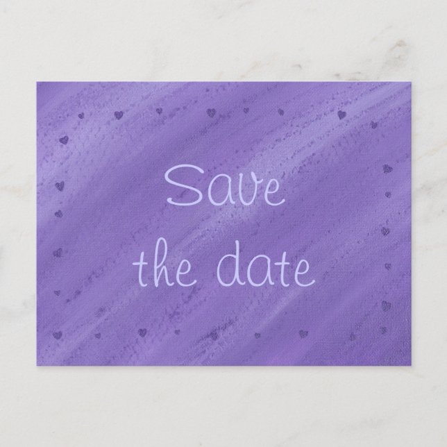 Purple Hearts on Blended Purple Save Date Postcard (Front)