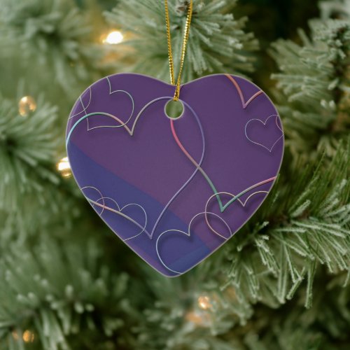 Purple Hearts Pattern Ceramic Ornaments