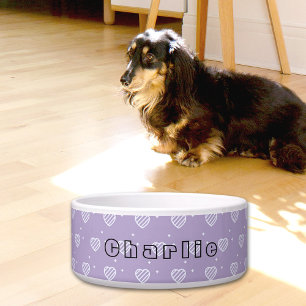 Purple Hearts Pattern Ceramic Pet Bowl