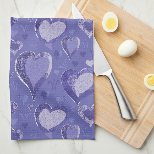 Purple Hearts Pattern Drawing Kitchen Towel (Quarter Fold)