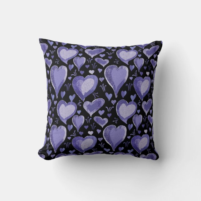 Purple Hearts Pattern Drawing Valentine`s Day Throw Pillow (Front)