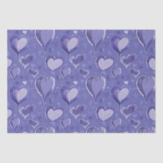 Purple Hearts Pattern Drawing Valentine`s Day Tissue Paper (Front)