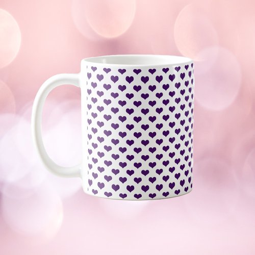 Purple Hearts Pattern White Background Coffee Mug