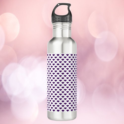 Purple Hearts Pattern White Background Stainless Steel Water Bottle