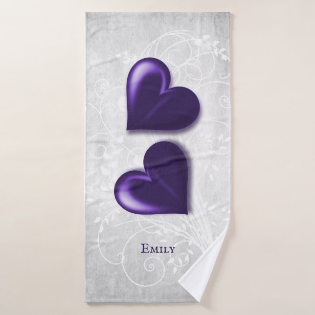 Purple Hearts Personalized Bath Towel Set (Bath Towel)