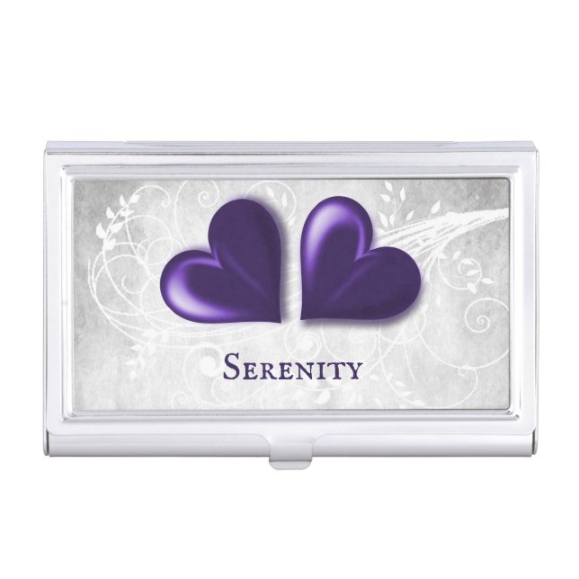 Purple Hearts Personalized Business Card Case (Front)