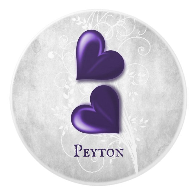 Purple Hearts Personalized Ceramic Knob (Front)