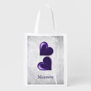 Purple Hearts Personalized Grocery Bag