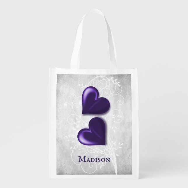 Purple Hearts Personalized Grocery Bag (Front)