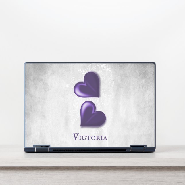 Purple Hearts Personalized HP Laptop Skin (Front)
