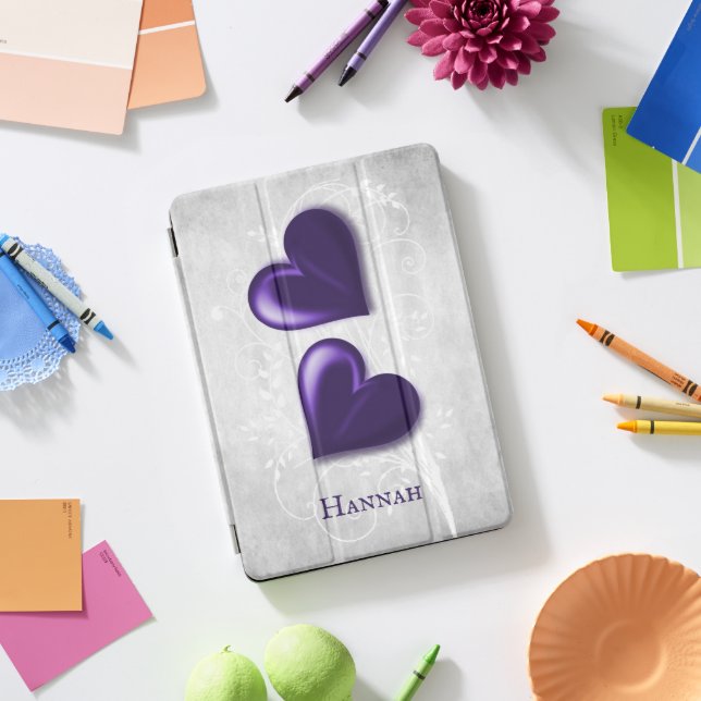 Purple Hearts Personalized iPad Pro Cover (Desk)