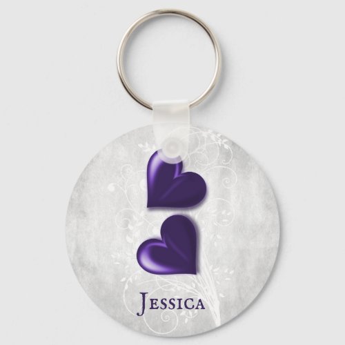 Purple Hearts Personalized Keychain