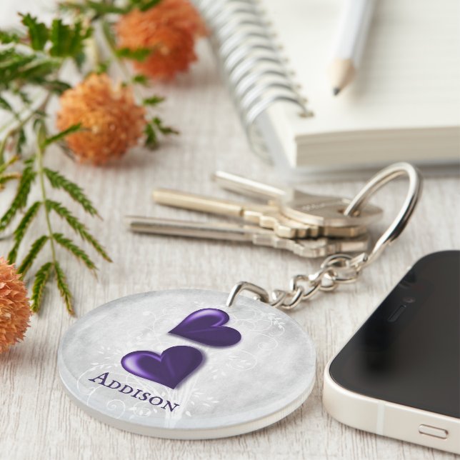 Purple Hearts Personalized Keychain (Front Right)