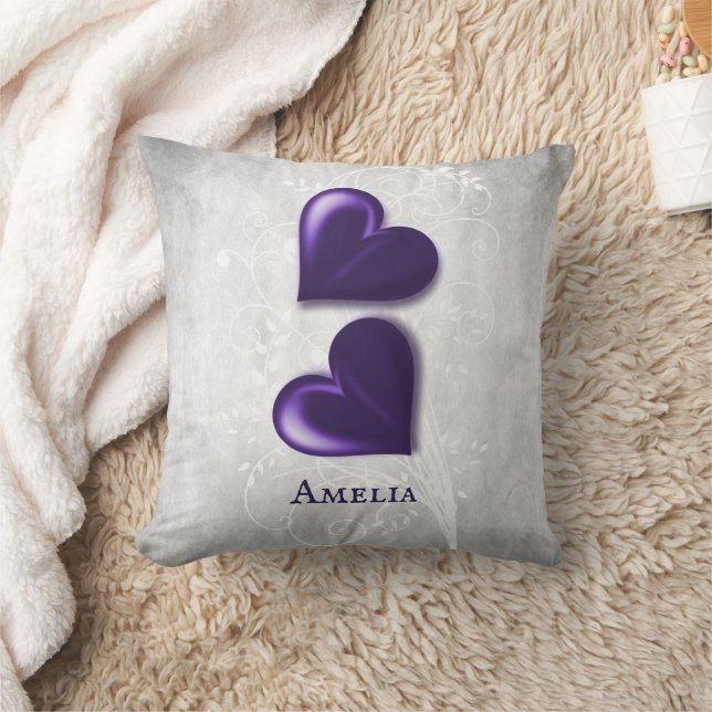 Purple Hearts Personalized Throw Pillow (Blanket)