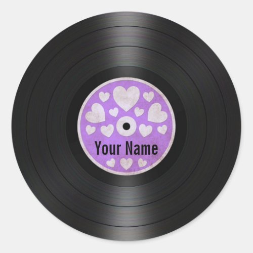 Purple Hearts Personalized Vinyl Record Album Classic Round Sticker