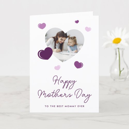 Purple Hearts Photo Mothers Day Card
