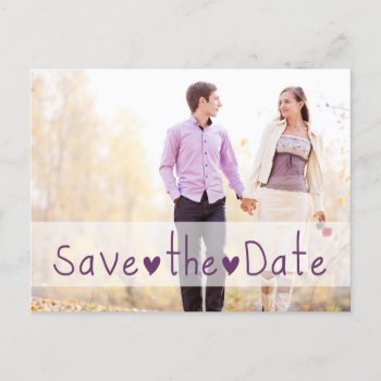 Purple Hearts Photo Save The Date Announcement Postcard by epclarke at Zazzle