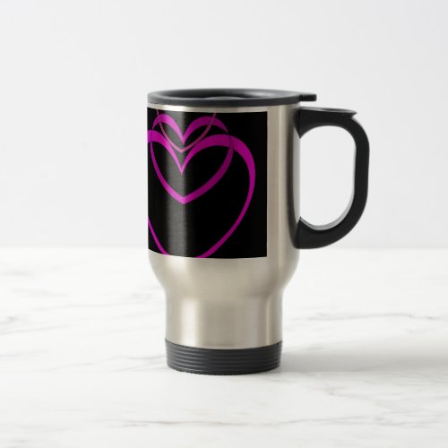 Purple Hearts Unusual Valentines Day Black design Travel Mug