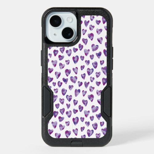 Purple Hearts watercolor pattern iPhone 15 Case