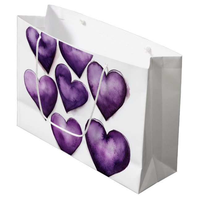 Purple Hearts Watercolour Digital Art Large Gift Bag (Front Angled)
