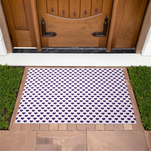 Purple Hearts White Background Doormat
