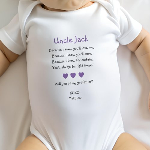 Purple Hearts Will You Be My Godfather Proposal Baby Bodysuit