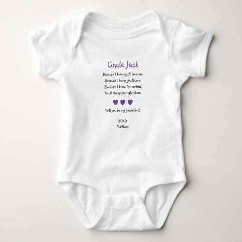 Purple Hearts Will You Be My Godfather Proposal Baby Bodysuit