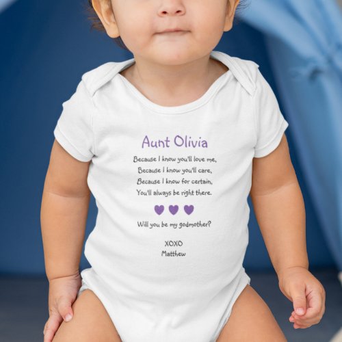 Purple Hearts Will You Be My Godmother Proposal  Baby Bodysuit