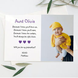 Purple Hearts Will You Be My Godmother With Photo Invitation