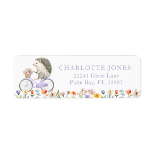 Purple Hedgehog Floral Baby Shower Return Address Label