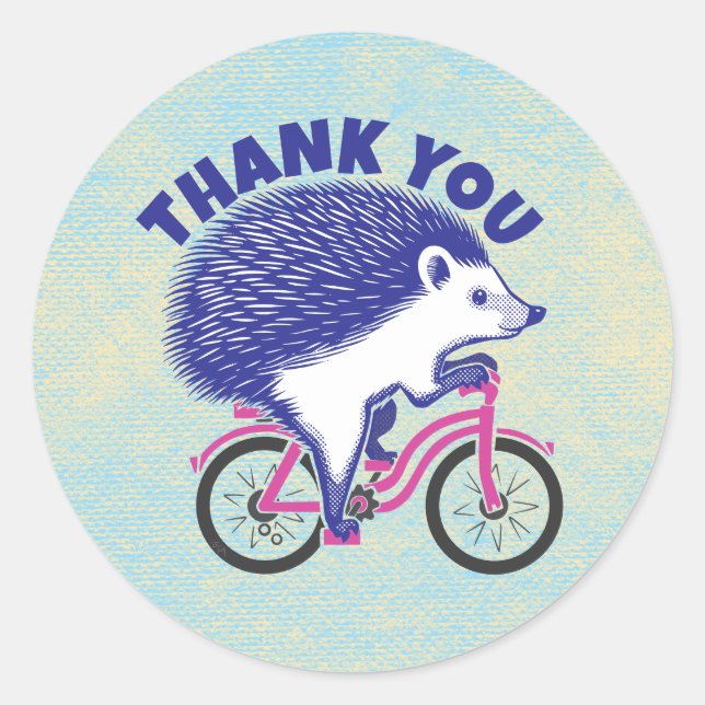 Purple Hedgehog Riding Pink Bicycle Classic Round Sticker (Front)