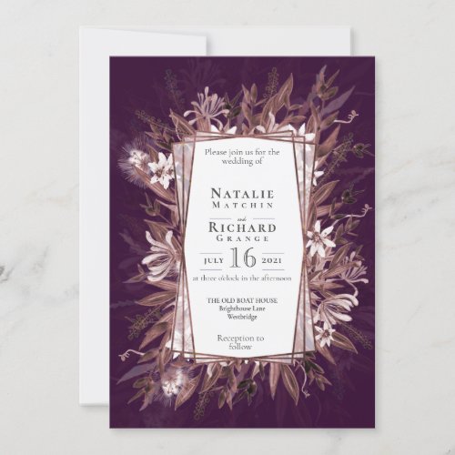 Purple Hedgerow unique wedding invite