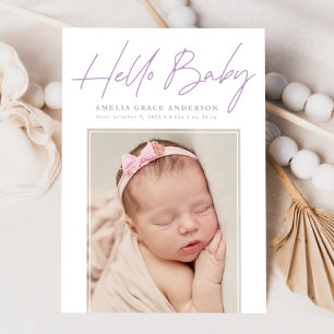 Purple Hello Baby 2 Photo Birth Announcement