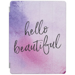Purple Hello beautiful hand-lettered ipad cover