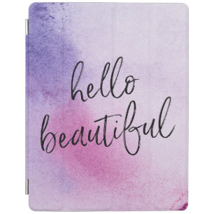 Purple Hello beautiful hand-lettered ipad cover