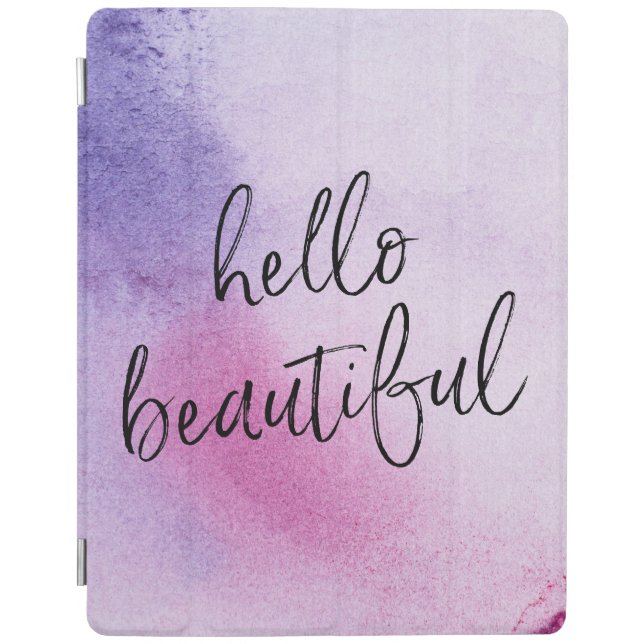 Purple Hello beautiful hand-lettered ipad cover (Front)