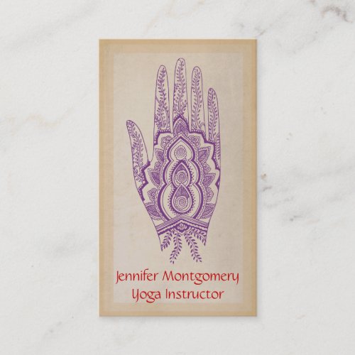 Purple Henna Hand Yoga Instructor Business Card