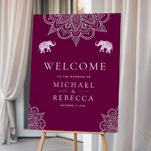 Purple Henna Indian Wedding Welcome Sign
