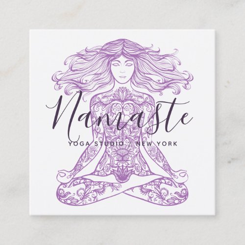 Purple henna mandala yoga instructor meditation square business card