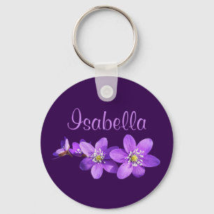 Purple Hepatica Flowers Name Keychain